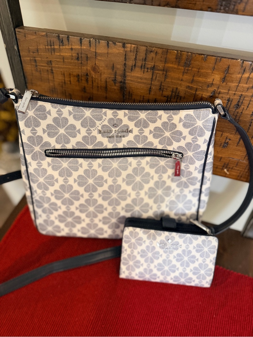 Kate Spade Flower Crossbody bag and compact bifold wallet set in navy